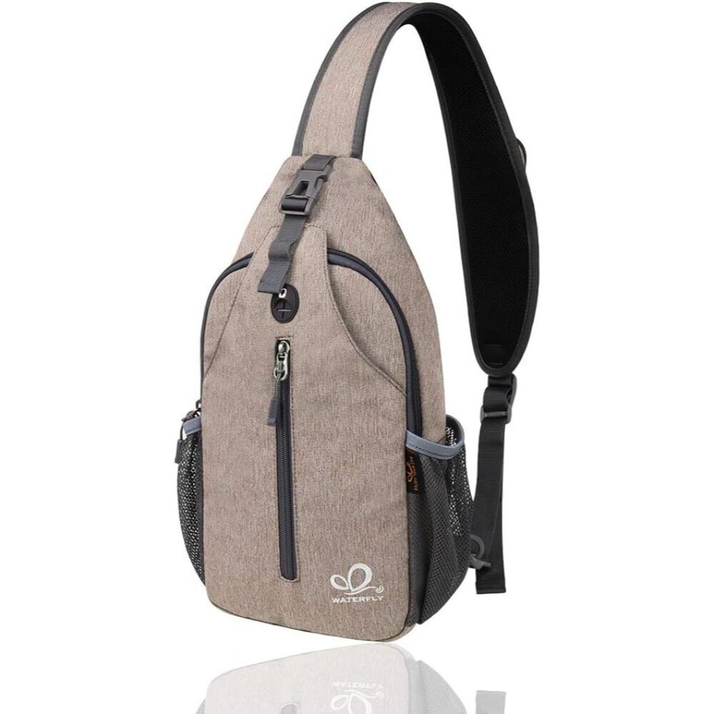 Waterfly Men Women Khaki Crossbody Adjustable Strap Hiking Sling Backpack